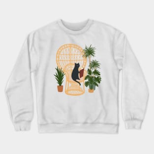 Boho cat reading plant lifestyle Crewneck Sweatshirt